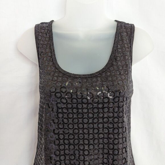 Pleione Front Sequin Dark Gray Sleeveless Top Size M Stretch Glam Classic - Picture 2 of 12